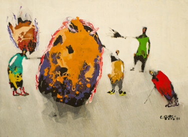 Malarstwo zatytułowany „Le grenier” autorstwa Christophe Sawadogo, Oryginalna praca, Akryl Zamontowany na Drewniana rama nos…