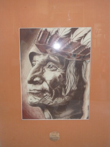 Dessin intitulée "chef sioux" par Christophe Schaefer, Œuvre d'art originale, Crayon Monté sur Panneau de bois