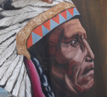 Painting titled "indien chef sioux" by Christophe Schaefer, Original Artwork, Oil