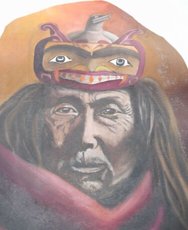 Painting titled "chef indien tlingit" by Christophe Schaefer, Original Artwork, Oil