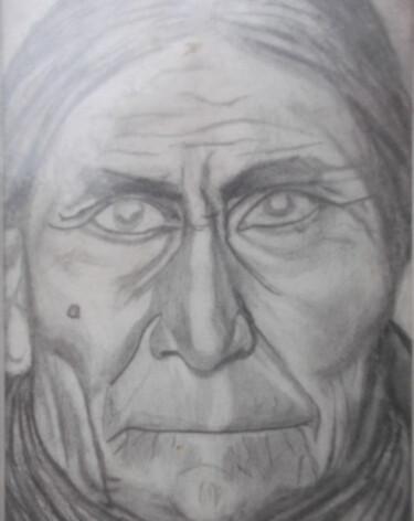 Drawing titled "indien apache portr…" by Christophe Schaefer, Original Artwork, Pencil