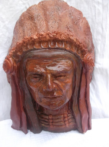Escultura titulada "chef indien sioux p…" por Christophe Schaefer, Obra de arte original, Terracota