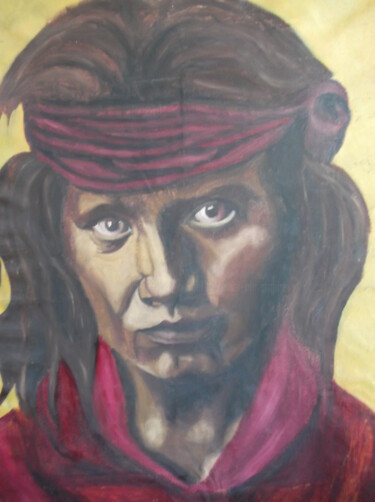 Painting titled "apache indien portr…" by Christophe Schaefer, Original Artwork, Oil