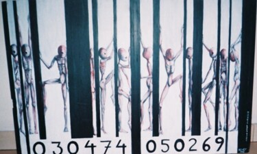 Painting titled "code barre" by Christophe Schaefer, Original Artwork, Acrylic