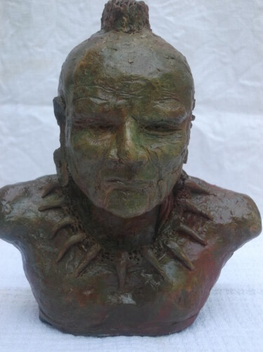 Escultura intitulada "buste indien huron…" por Christophe Schaefer, Obras de arte originais, Terracota