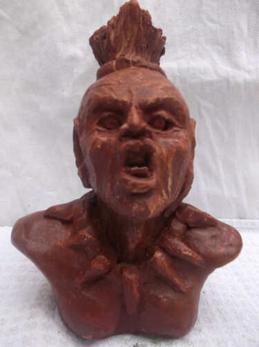 Sculpture titled "le cri de guerre in…" by Christophe Schaefer, Original Artwork, Terra cotta