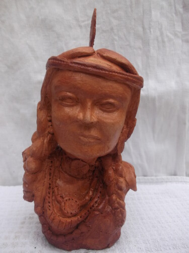 Sculpture intitulée "femme sioux amérind…" par Christophe Schaefer, Œuvre d'art originale, Terre cuite