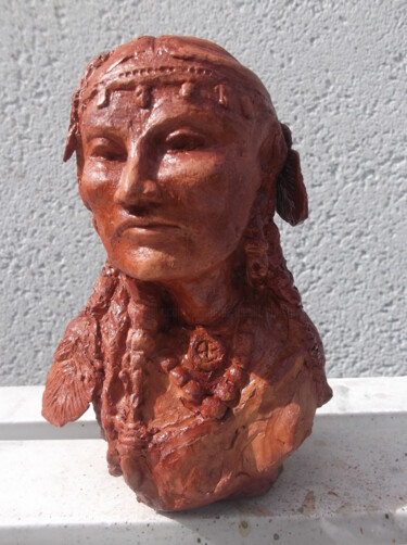 Sculpture intitulée "shoshone amérindien…" par Christophe Schaefer, Œuvre d'art originale, Terre cuite