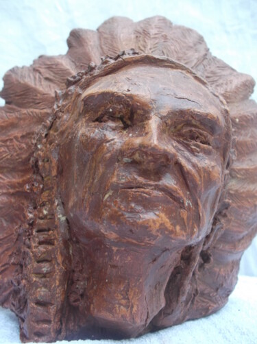 Escultura intitulada "buste chef sioux" por Christophe Schaefer, Obras de arte originais, Terracota