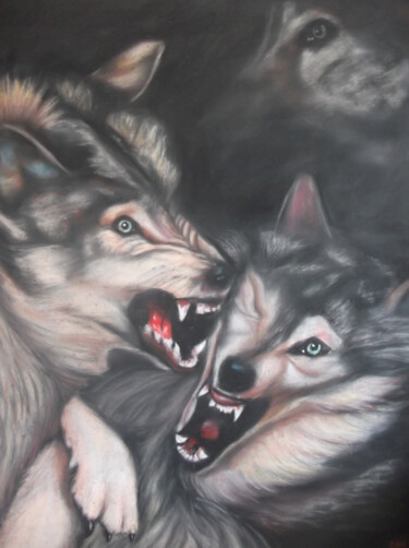 Dessin intitulée "les loups" par Christophe Schaefer, Œuvre d'art originale, Pastel
