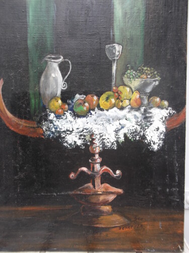 Malerei mit dem Titel "plateau de fruits" von Christophe Schaefer, Original-Kunstwerk, Öl
