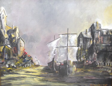 Painting titled "navires dans un  pa…" by Christophe Schaefer, Original Artwork, Acrylic