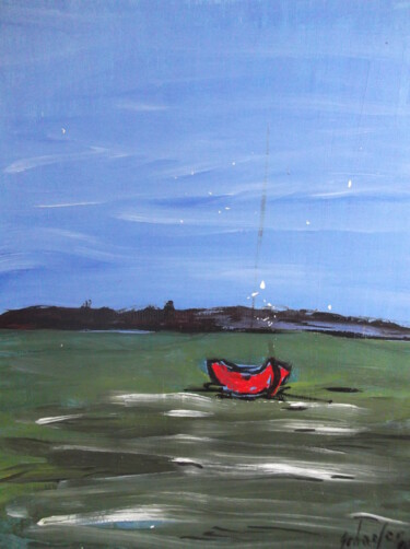 Pintura titulada "la barque rouge" por Christophe Schaefer, Obra de arte original, Acrílico
