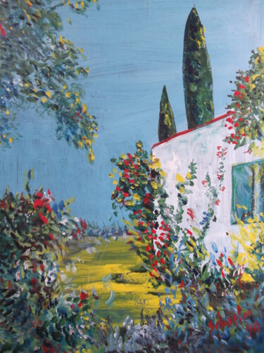 Malerei mit dem Titel "maison olèronaise" von Christophe Schaefer, Original-Kunstwerk, Acryl