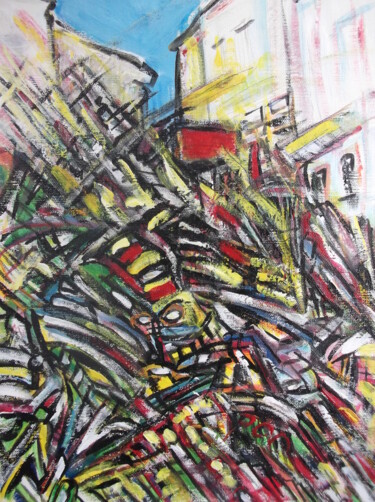 Malerei mit dem Titel "vertige au marché" von Christophe Schaefer, Original-Kunstwerk, Acryl
