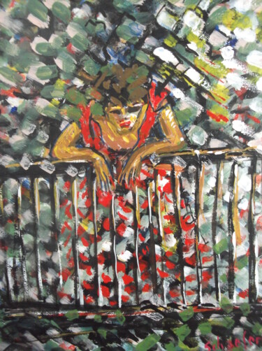 Painting titled "la femme au balcon" by Christophe Schaefer, Original Artwork, Acrylic