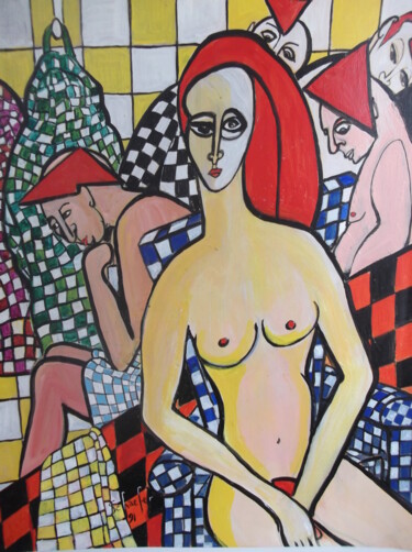 Painting titled "seule au sauna" by Christophe Schaefer, Original Artwork, Acrylic