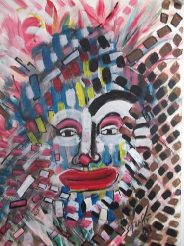 Painting titled "le masque de clown" by Christophe Schaefer, Original Artwork, Acrylic