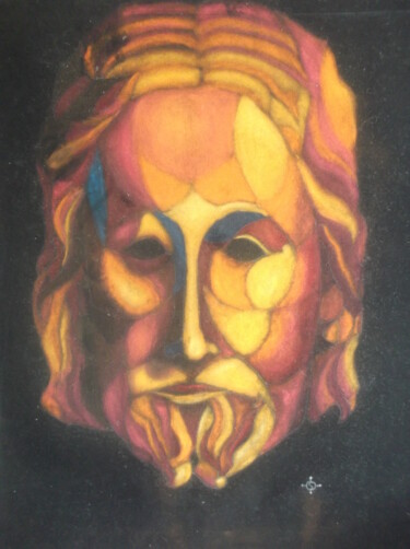 Painting titled "le masque d'or" by Christophe Schaefer, Original Artwork, Pastel