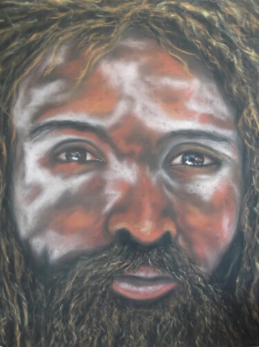 Painting titled "homme saddhu portra…" by Christophe Schaefer, Original Artwork, Pastel