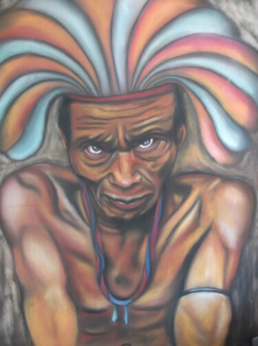 Malerei mit dem Titel "portrait d'indien a…" von Christophe Schaefer, Original-Kunstwerk, Pastell