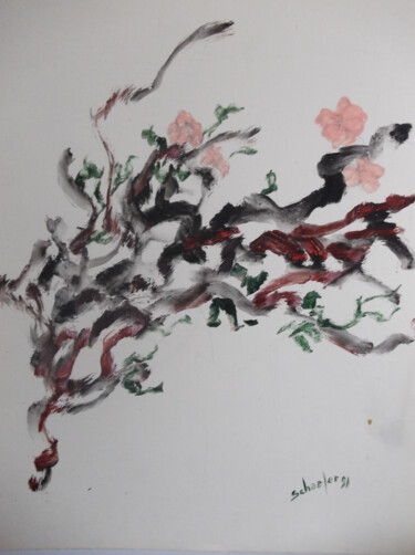 Painting titled "branche de fleurs" by Christophe Schaefer, Original Artwork, Acrylic