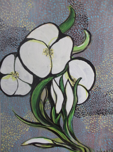 Painting titled "fleurs blanches" by Christophe Schaefer, Original Artwork, Acrylic