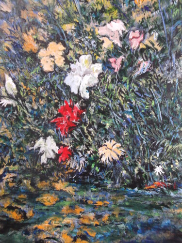 Painting titled "buisson de fleurs s…" by Christophe Schaefer, Original Artwork, Acrylic