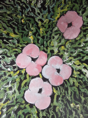 Peinture intitulée "4 petites fleurs ro…" par Christophe Schaefer, Œuvre d'art originale, Acrylique