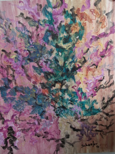 Painting titled "fleurs influence ja…" by Christophe Schaefer, Original Artwork, Acrylic