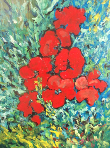 Painting titled "fleurs rouge" by Christophe Schaefer, Original Artwork, Acrylic