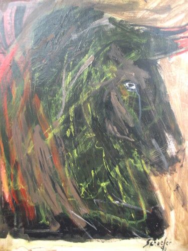 Painting titled "le cheval rupestre" by Christophe Schaefer, Original Artwork, Acrylic