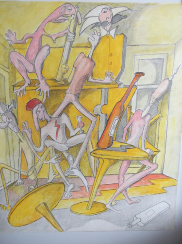 Peinture intitulée "délirium au Yellow…" par Christophe Schaefer, Œuvre d'art originale, Acrylique