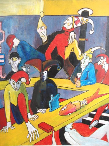Painting titled "orgie au Yellow Bar" by Christophe Schaefer, Original Artwork, Acrylic