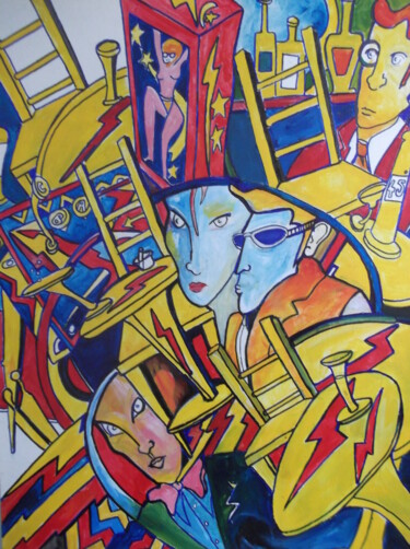 Painting titled "sixties Yellow Bar" by Christophe Schaefer, Original Artwork, Acrylic