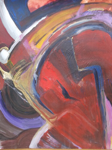 Malerei mit dem Titel "cheval rouge" von Christophe Schaefer, Original-Kunstwerk, Acryl