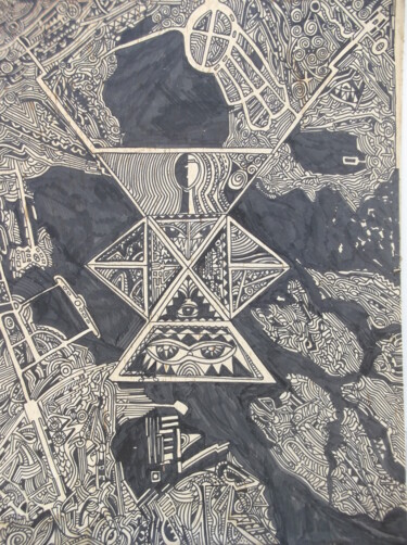 Peinture intitulée "la cité des symboles" par Christophe Schaefer, Œuvre d'art originale, Marqueur