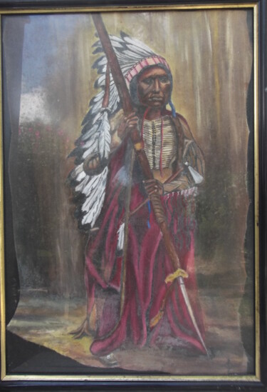 Pintura intitulada "chef sioux indien d…" por Christophe Schaefer, Obras de arte originais, Óleo