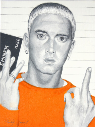 Painting titled "EMINEM, arrêté pour…" by Christophe Stephan Durand, Original Artwork, Oil Mounted on Wood Stretcher frame