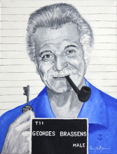 Painting titled "Brassens, arrêté po…" by Christophe Stephan Durand, Original Artwork, Oil Mounted on Wood Stretcher frame