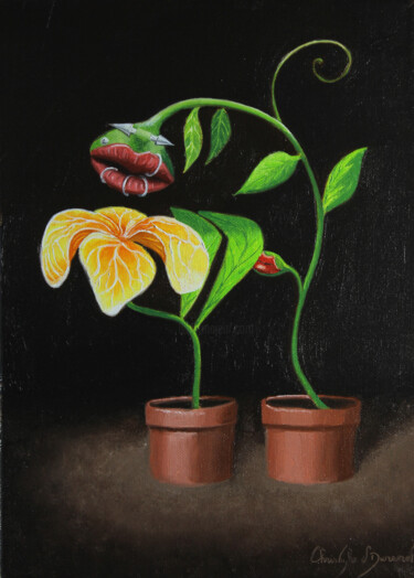 Malerei mit dem Titel "Histoire de fleurs" von Christophe Stephan Durand, Original-Kunstwerk, Öl Auf Keilrahmen aus Holz mon…
