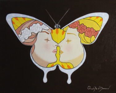 Malerei mit dem Titel "papillon vitrail 2" von Christophe Stephan Durand, Original-Kunstwerk, Öl Auf Keilrahmen aus Holz mon…