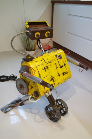 Sculpture titled "Lamp light robot "w…" by Recycled_robots, Original Artwork, Metals