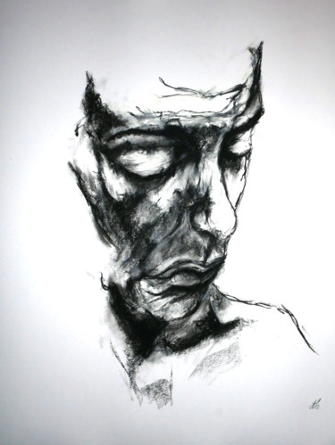 Drawing titled "Soliloque" by Christophe Thomas, Original Artwork, Charcoal