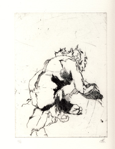 Gravures & estampes intitulée "Confinement" par Christophe Thomas, Œuvre d'art originale, Gravure
