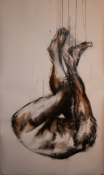 Рисунок под названием "Le fil" - Christophe Thomas, Подлинное произведение искусства, Древесный уголь