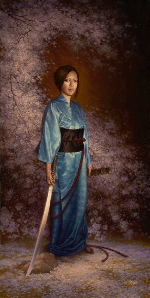 Painting titled "The Blue Kimono" by Christophe Vacher, Original Artwork, Oil