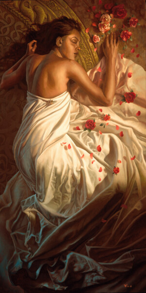 Картина под названием "The Long Sleep" - Christophe Vacher, Подлинное произведение искусства, Масло