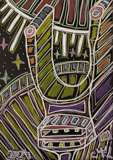 Drawing titled "Ou coucou One coucou" by Christophe Verger-Lecocq, Original Artwork, Marker
