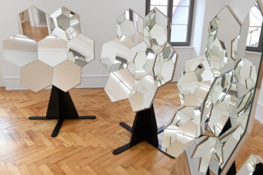 Skulptur mit dem Titel "Face to Face" von Christophe Bregnard, Original-Kunstwerk, Glas